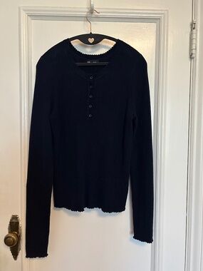 Gap Pointelle  Blue Henley Sweater Top Size XL